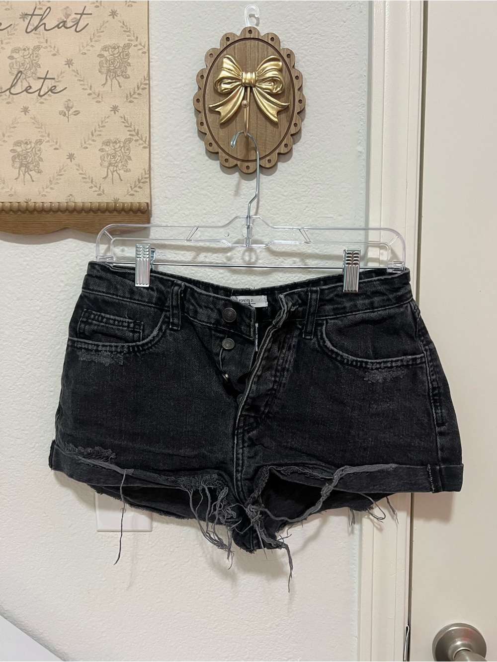 Women’s Black Distressed Denim Shorts